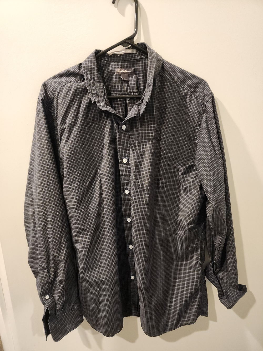 Eddie Bauer Men's Gray Micro-Check Button-Down Shirt
